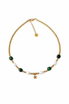 Choker Agat zielony z perłą